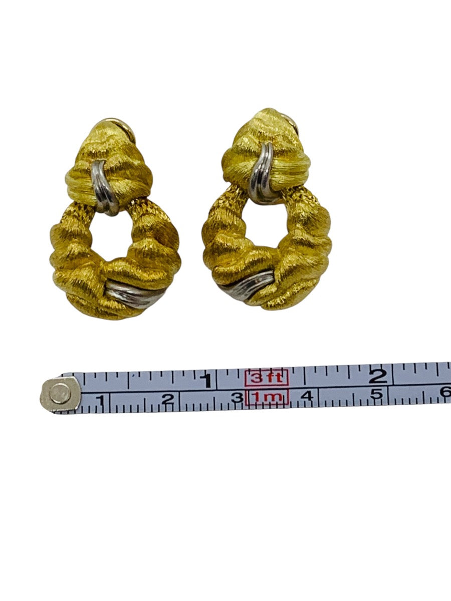 Henry Dunay Sabi 18k/Plat Two-Tone Brushed Knot-Style Clip Earrings