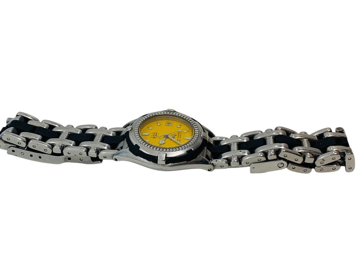 Vintage Esq by Movado Diver Style Quartz Wristwatch Steel w/ Yellow Dial