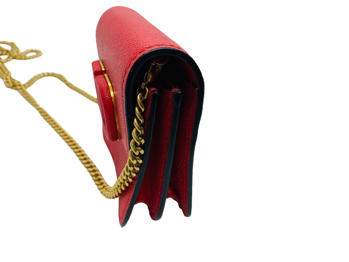 Valentino Garavani VLogo Red Compact Wallet w/ Chain Strap