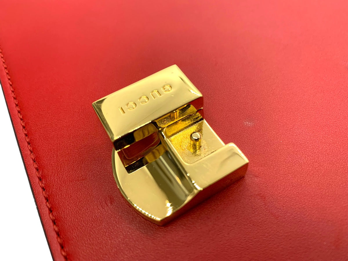 Gucci Red Leather Sylvie Shoulder Bag w/ Fabric Strap