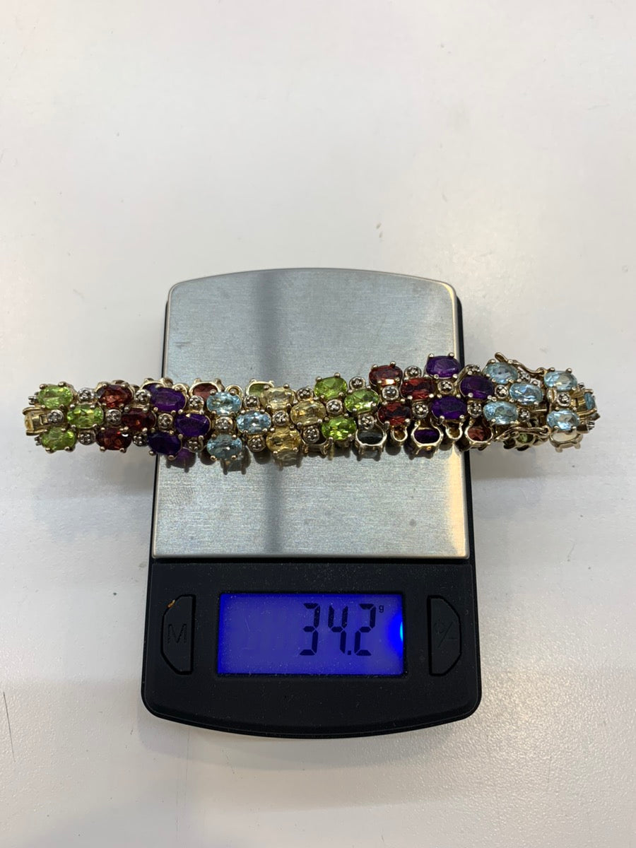 Sterling Silver .925 Gold filled Multicolor Stones Bracelet (8" Long)