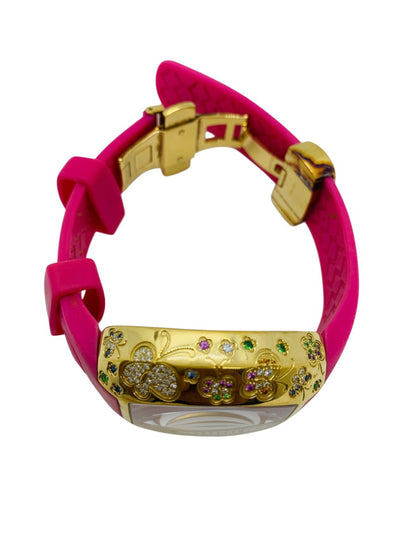 Michele Turbina Butterfly Lady's Chronograph 44mm Quartz Watch Pink Rubber Strap
