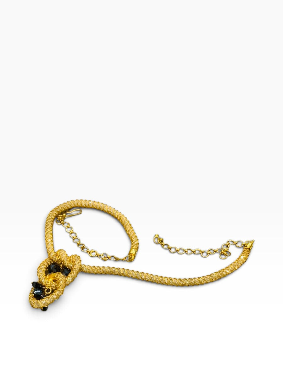 22K Yellow Gold Byzantine Braided Knot Necklace w/ Woven Stones 25.8 Gr | 17"