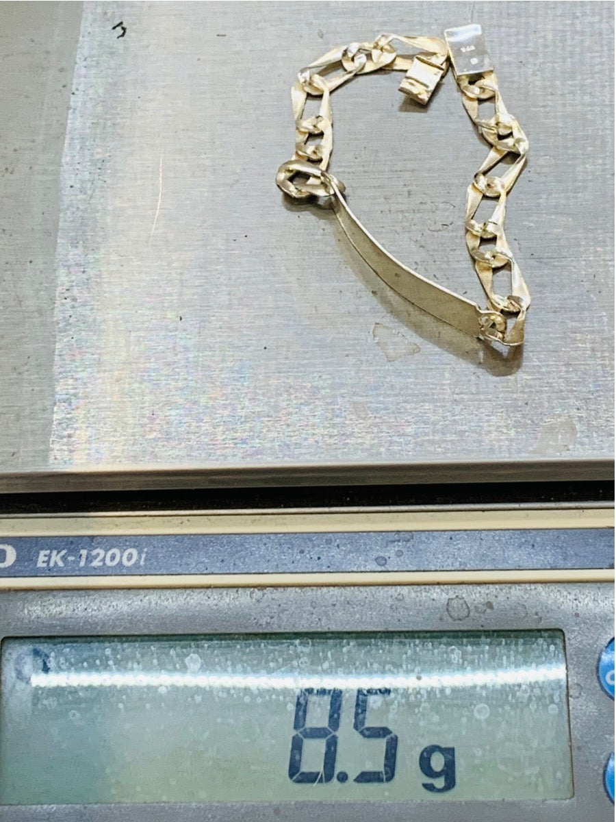 .925 Figaro ID Sterling Silver Bracelet (8.5g)