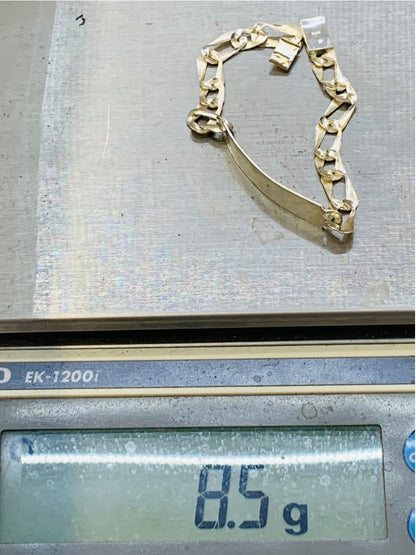 .925 Figaro ID Sterling Silver Bracelet (8.5g)
