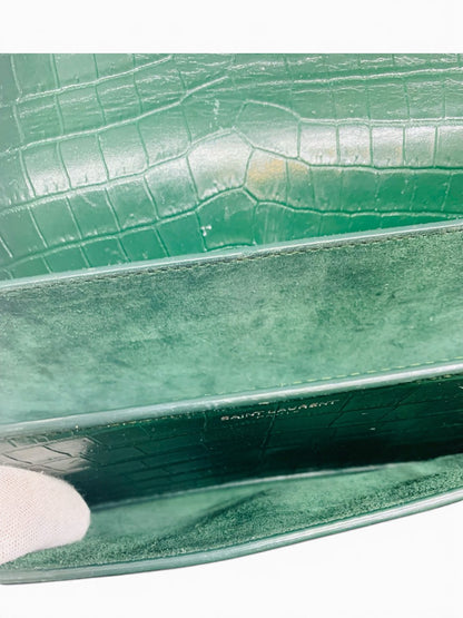 Yves Saint Laurent Sunset Green Crocodile Shoulder Bag Chain Strap