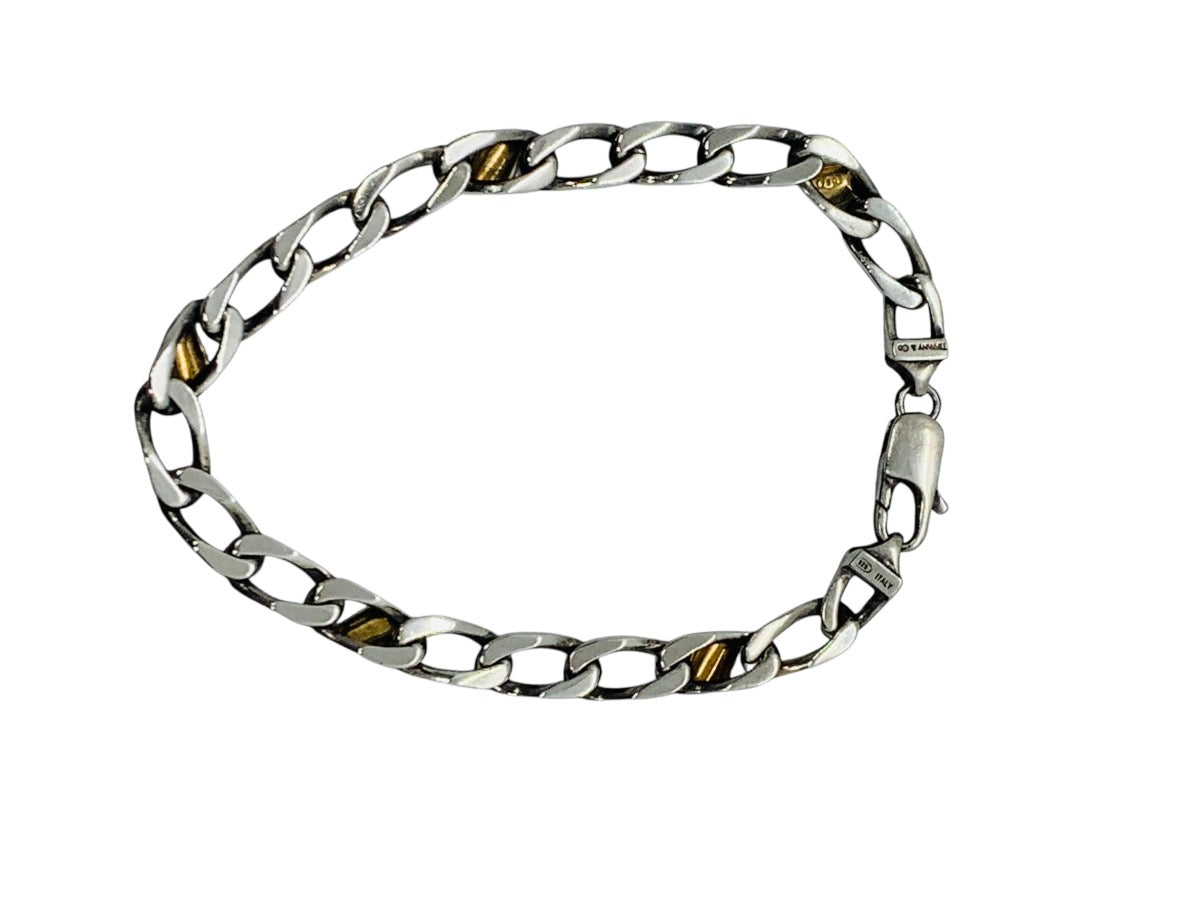 Tiffany & Co. 18KYG & Sterling Silver Curb Link Bracelet 7" 11.1g