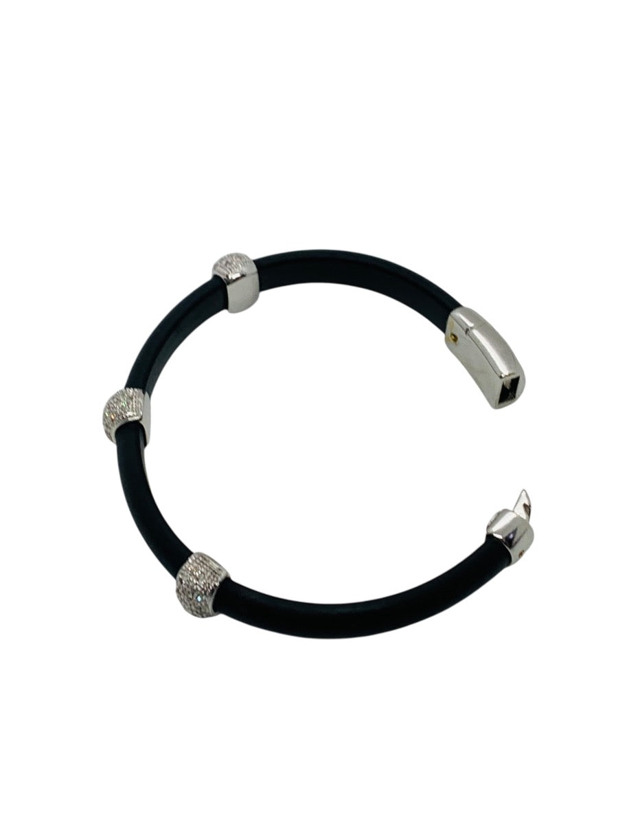 18K White Gold Diamond Black Rubber/Silicone Bracelet Size 6" | 17.6 Grams