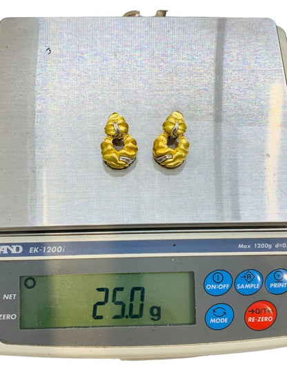 Henry Dunay Sabi 18k/Plat Two-Tone Brushed Knot-Style Clip Earrings