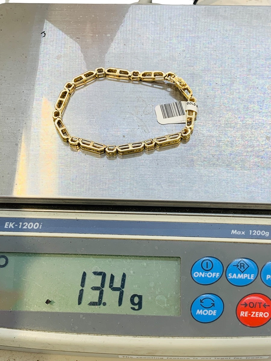 14K Yellow Gold Channel Set Diamond Bar Link  Bracelet | .50 TCW | Size 7.5 | 13.4g