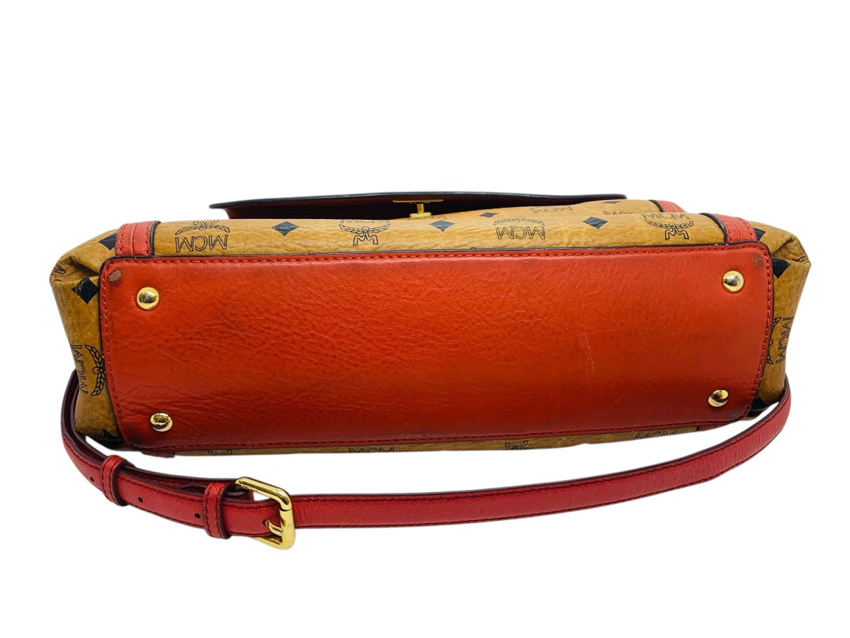 MCM Leather Crossbody Cognac In Viestos Detachable Strap