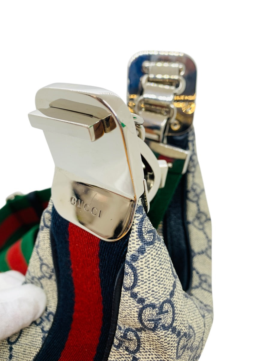 GUCCI Attache Medium Shoulder Bag GG Supreme Canvas Web Stripe 2Way 699409