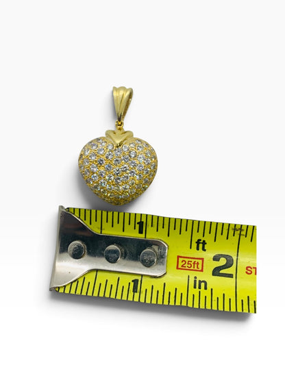 18K Solid Yellow Gold Heart Pendant Round Diamond 17.9 Grams | 1.64 TCW