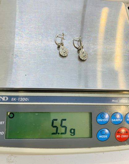 14K White Gold Diamond Dangling Pear Earrings w/ Round Dias .91 TCW | 5.6 Grams