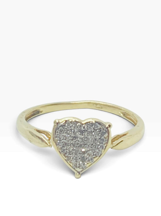 10K Yellow Gold Diamond Heart Lady's Ring 1.5 Grams | Size 6 1/2 | .040 TCW