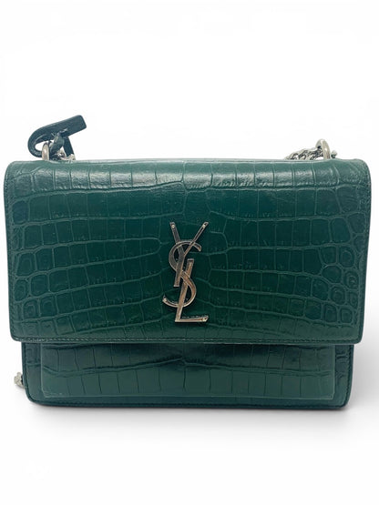 Yves Saint Laurent Sunset Green Crocodile Shoulder Bag Chain Strap