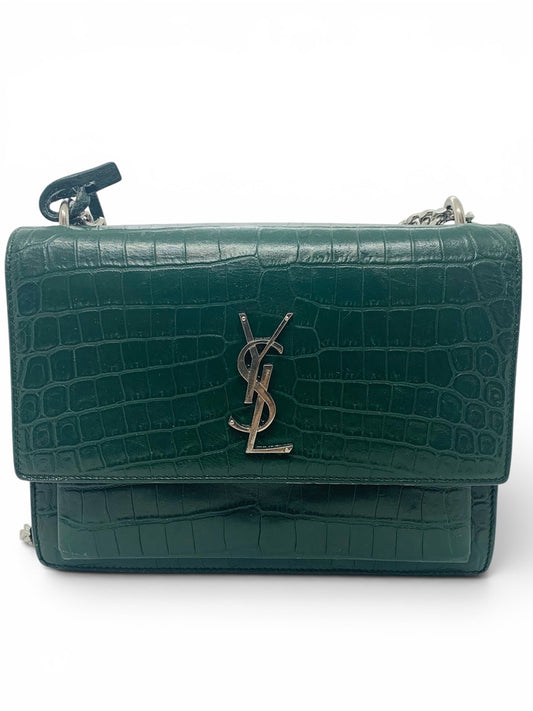 Yves Saint Laurent Sunset Green Crocodile Shoulder Bag Chain Strap