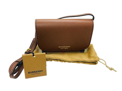 Burberry Hampshire House Check Derby Tan Leather Crossbody Bag