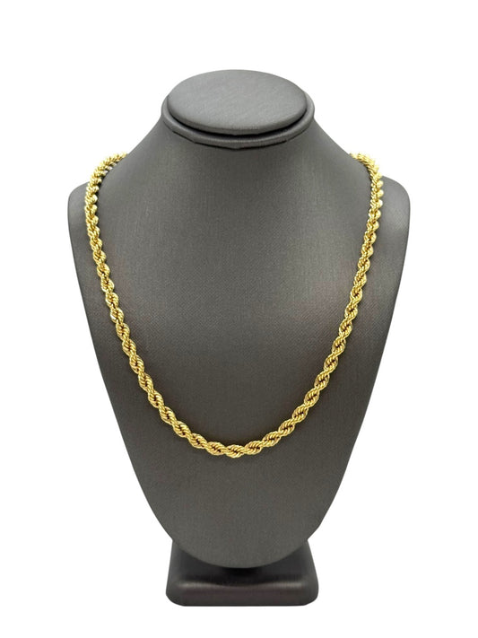 20" Inch 18K Yellow Gold Hollow Rope Chain | 4mm | 8.0g