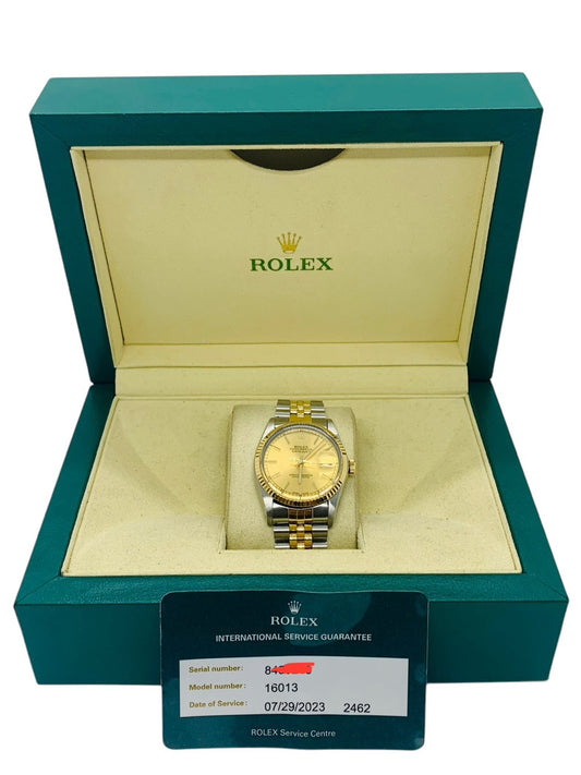 Rolex Datejust 16013 18K 2-Tone Jubilee Watch 36mm Fluted Bezel 1984 w / Box & Card