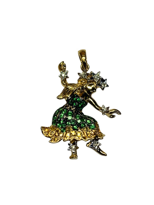 14K Yellow Gold Hawaiian Dancing Lady Dias/ Colored Stones