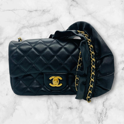 CHANEL Calfskin Quilted Mini Romance Rectangular Flap Black