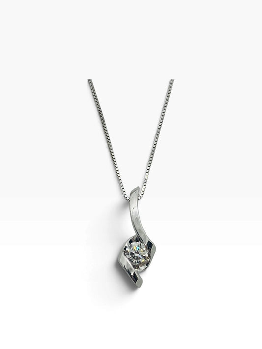 14K White Gold Lady's Moissanite Fancy Modern Necklace 2.2 Grams | .15 TCW | 18" Length