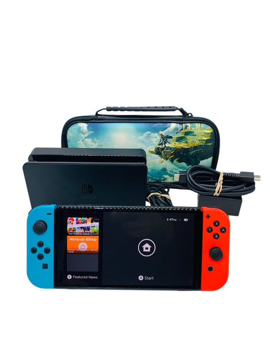 Nintendo Switch OLED Video Game Console HEG-001 Red/Blue w/ Zelda Case