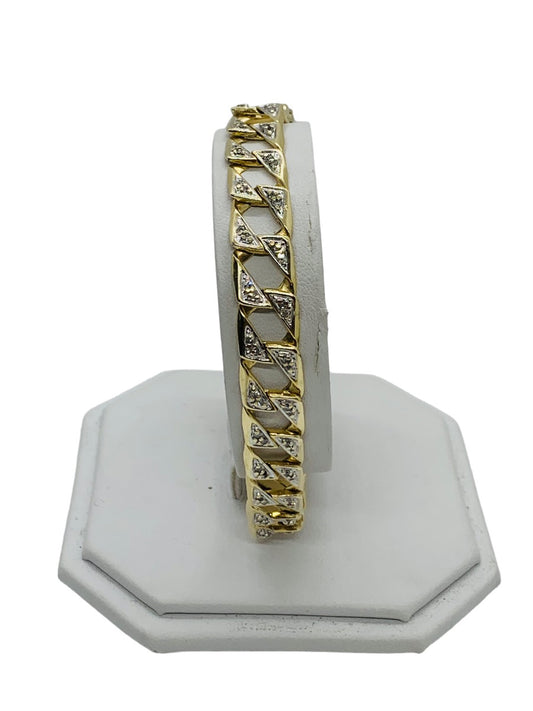 14K Y/ Gold Cuban Diamond Bracelet .90 CTW / 21.6g / 9" Length / 9.5mm