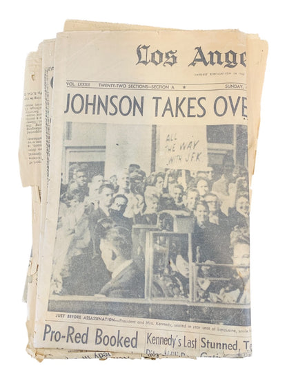 L.A Times Vintage Historic Newspaper of 1963 "Johnson Takes Over" from JFKs Assasination Day.