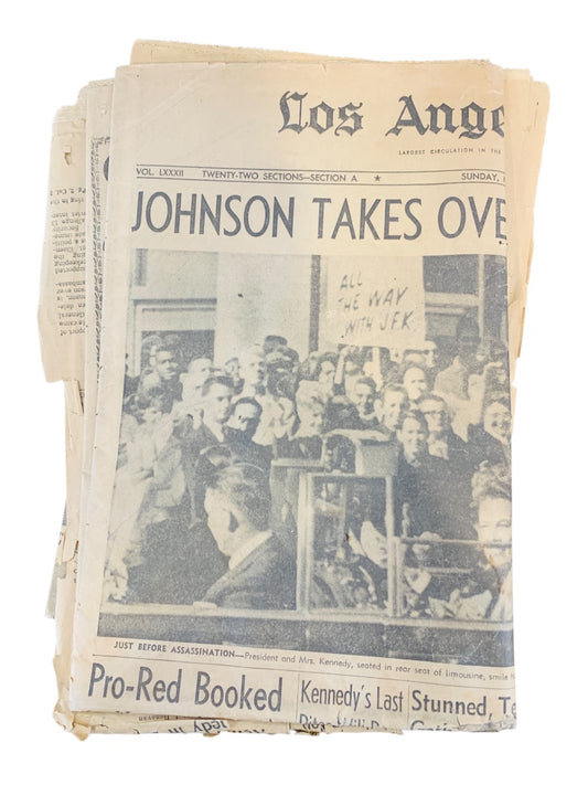 L.A Times Vintage Historic Newspaper of 1963 "Johnson Takes Over" from JFKs Assasination Day.
