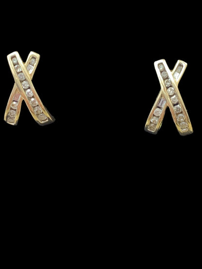 14K Yellow Gold Ribbon-Styled Earrings - 0.72tcw - 1.2cm - 2.8g