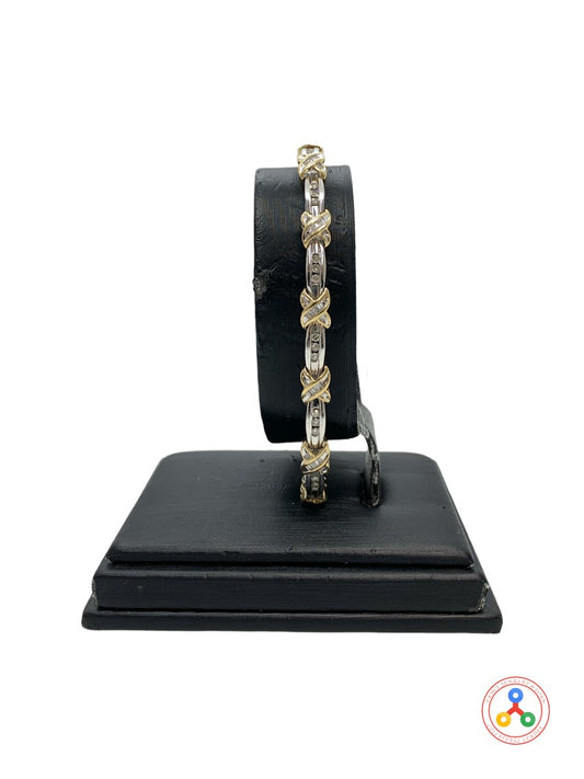 10K 2-Tone Gold and Diamond Women's Bracelet 7 inches, 10g
