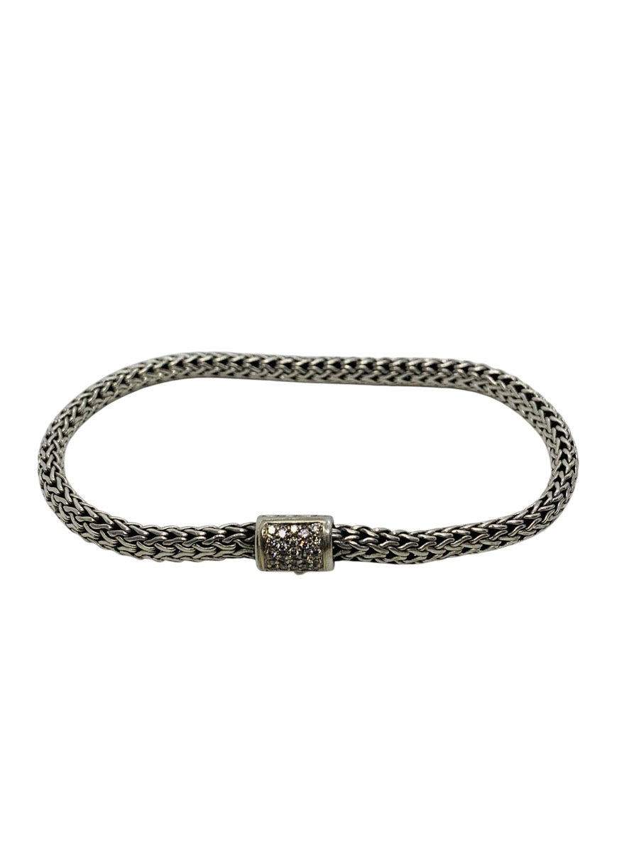 John Hardy Sterling Silver Icon Bracelet 7.625" x 6.5 mm Pave Diamond Clasp