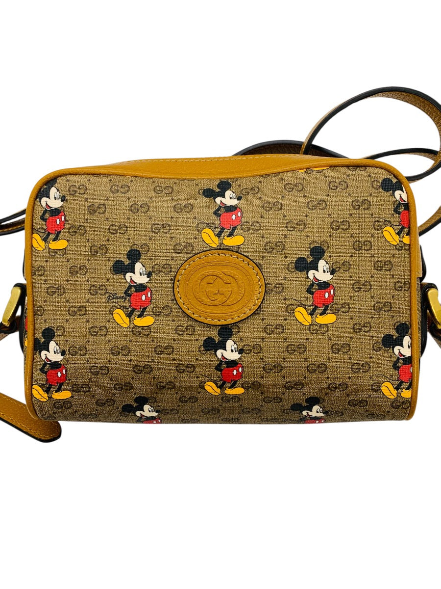 Gucci x Disney Mickey Mouse GG Supreme Canvas Shoulder Bag Brown Leather