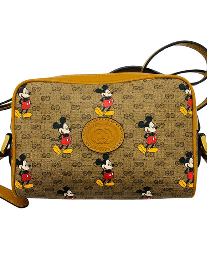 Gucci x Disney Mickey Mouse GG Supreme Canvas Shoulder Bag Brown Leather