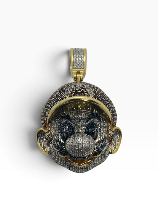 10K Yellow Gold Super Mario Bros Head Diamond Pendant 11.5 Grams