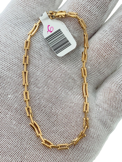 18K Yellow Gold Rectangular Paper Clip Bracelet | Size 7 | 3.9g