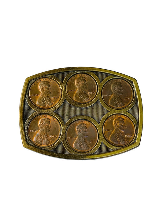 Vintage 1980 Lincoln Penny Belt Buckle-Collectible Coin Design
