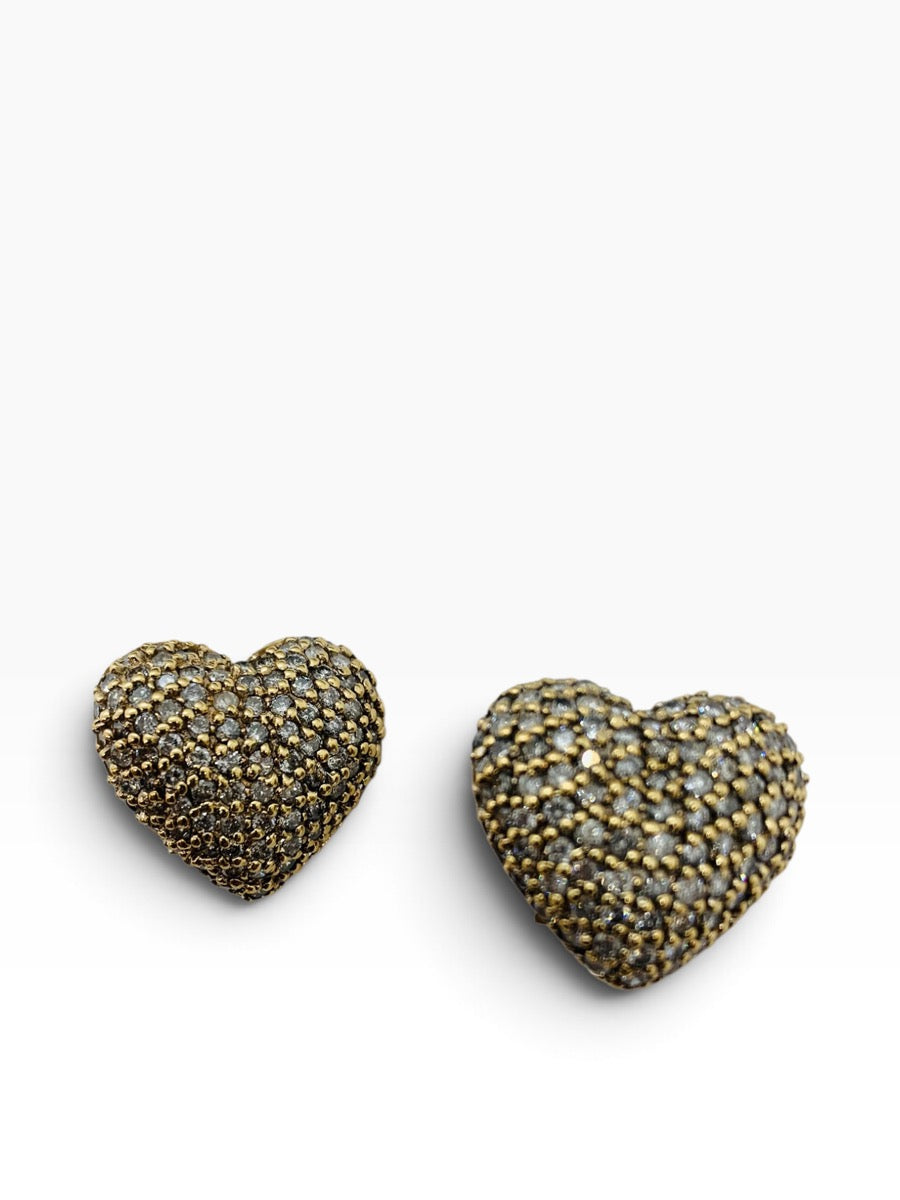 14K Yellow Gold Heart Diamond Cluster Earring Clip Back 13.5 Gr | 1.84 CTW