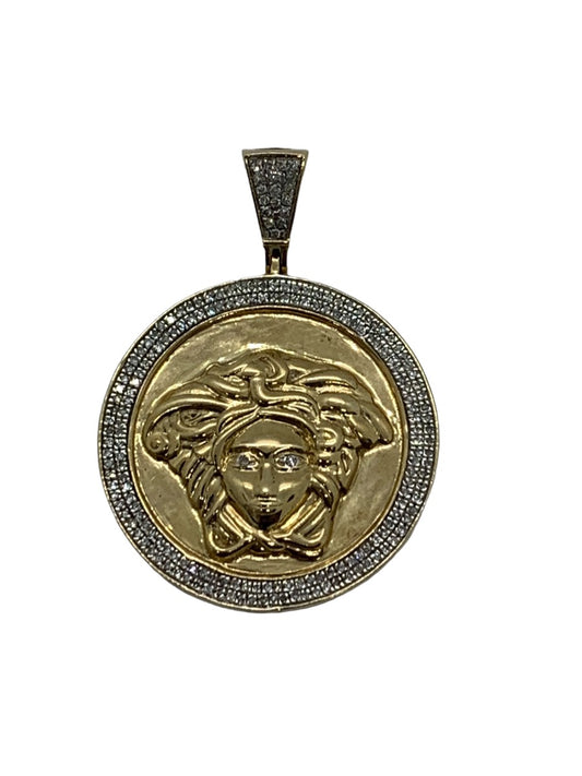 10K Yellow Gold Versace Design Diamond Pendant 1.2 CTW | 8.8 Grams | 1" X 1.5"