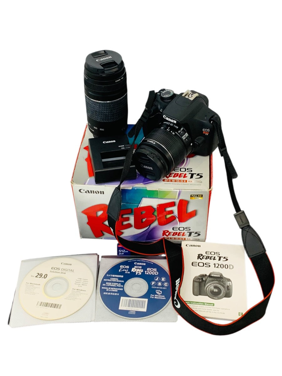 Canon EOS Rebel T5 DSLR Bundle w/ 18-55mm & 75-300mm, Charger/Battery