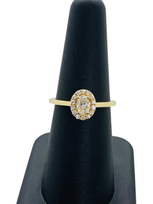 14K Yellow Gold Lady's Engagement Diamond Oval Ring .32 CTW | 2.6 Gram| Size 6.5