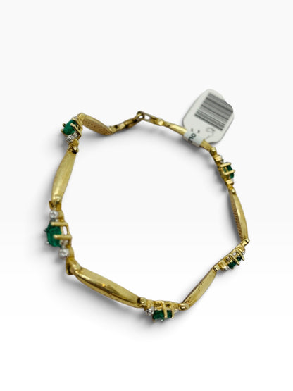 10K Yellow Gold Diamond Oval Cut Emerald Bracelet | 1 TCW | Size 7.5 | 4.2g