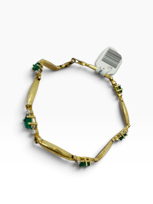 10K Yellow Gold Diamond Oval Cut Emerald Bracelet | 1 TCW | Size 7.5 | 4.2g