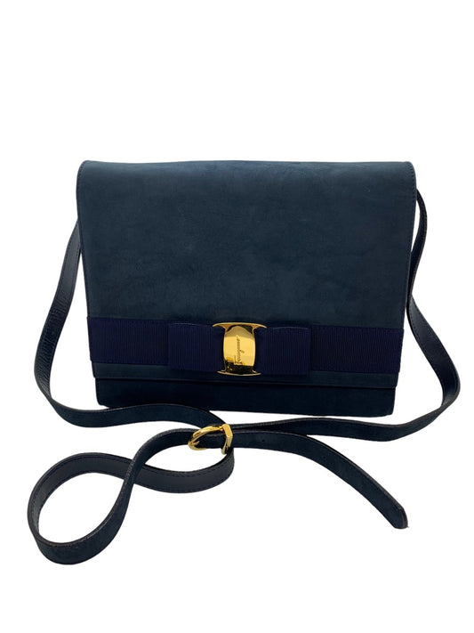 Salvatore Ferragamo Navy Blue Suede Handbag Purse (21-3107/28)