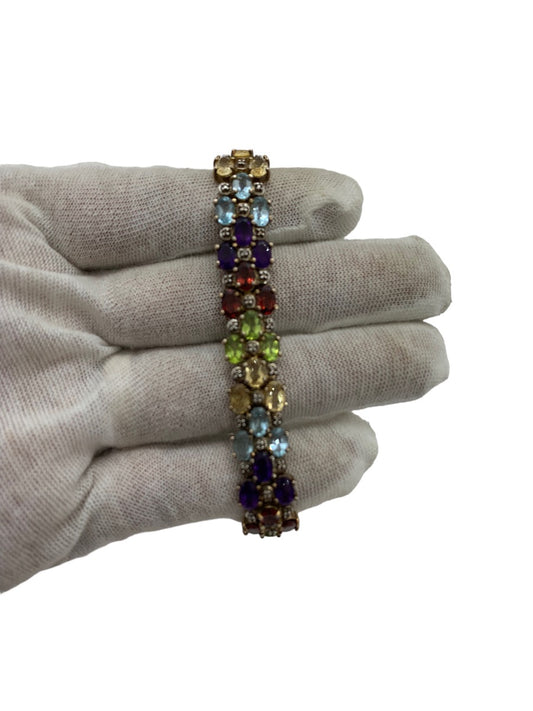 Sterling Silver .925 Gold filled Multicolor Stones Bracelet (8" Long)