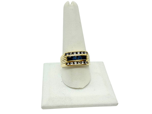 14K Yellow Gold Men's Blue Stone / Diamond Ring Size 10.5 | 10.2g