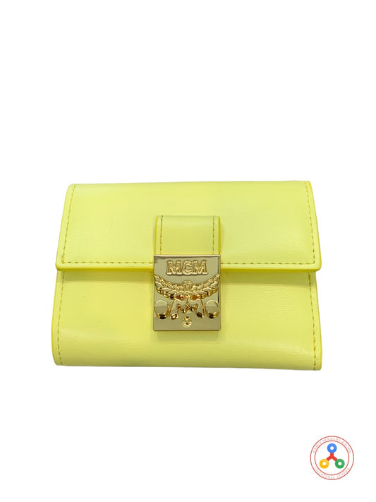 MCM Tracy Trifold Wallet in Spanish Leather Yellow LimeLight