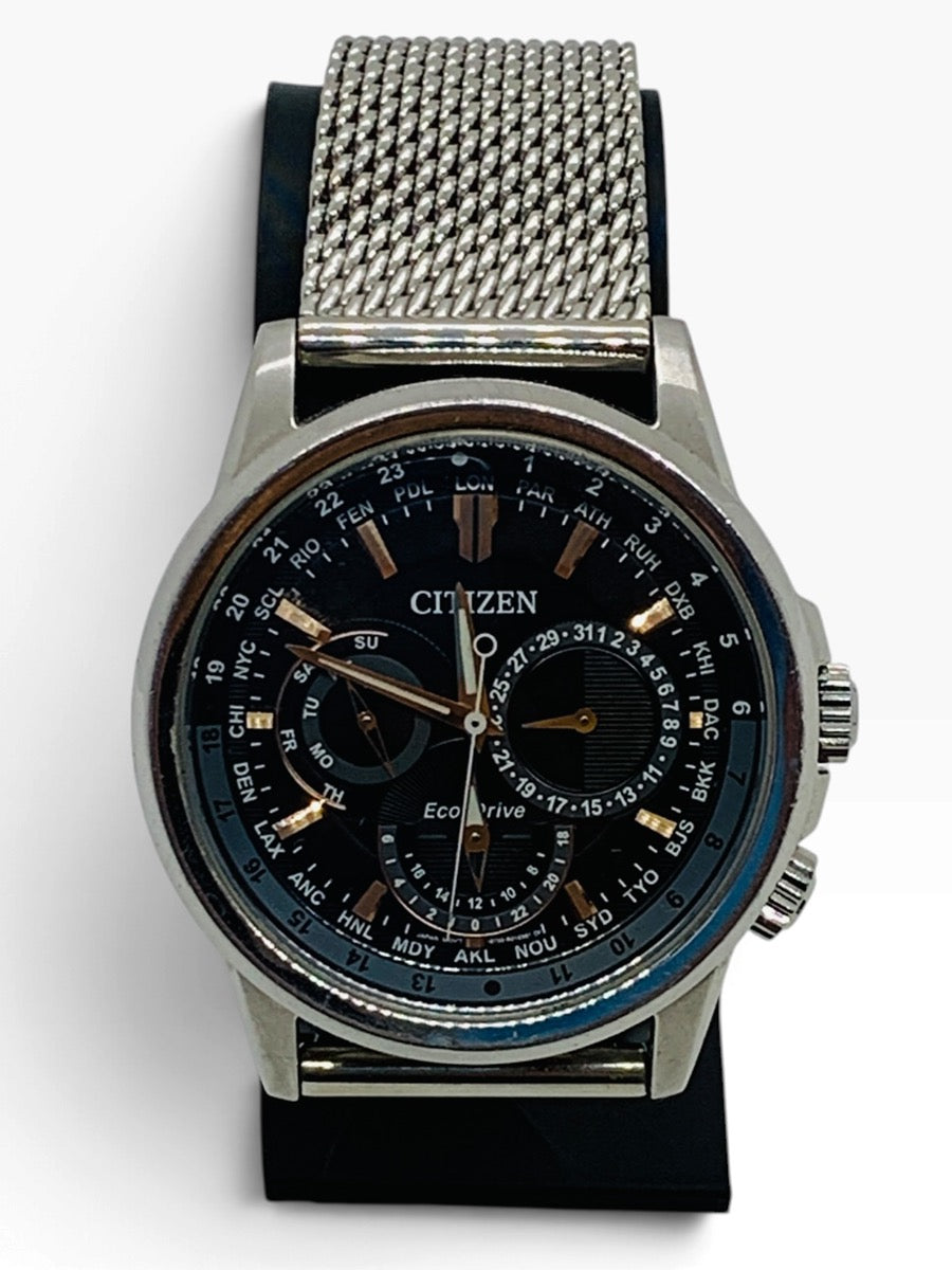 Citizen Eco-Drive Calendrier 46mm Automatic Watch Black Silver Mesh